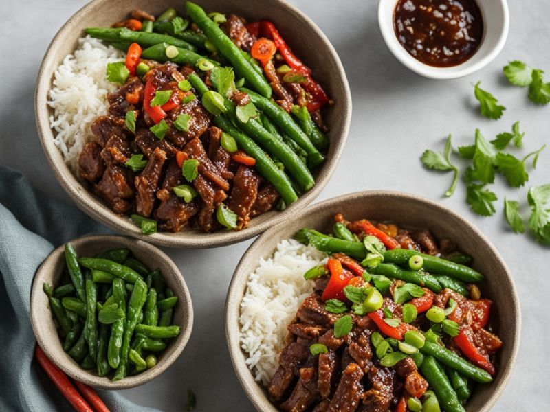 sweet chili beef and green bean bowls